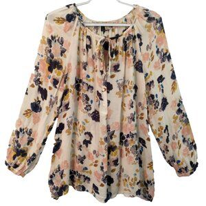 Lucky Brand Women’s Sheer Blouse 3/4 Sleeve Floral Design Half-Button Boho - L